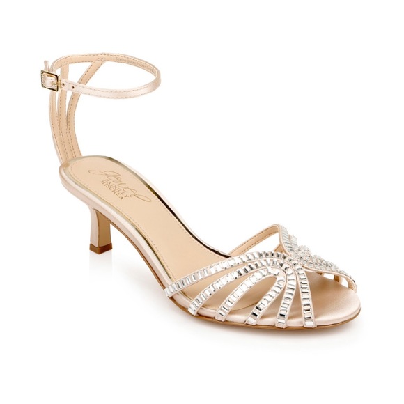 BADGLEY MISCHKA JEWEL OCEAN ANKLE STRAP KITTEN HEEL SANDALS CHAMPAGNE SZ 11 - Picture 2 of 12